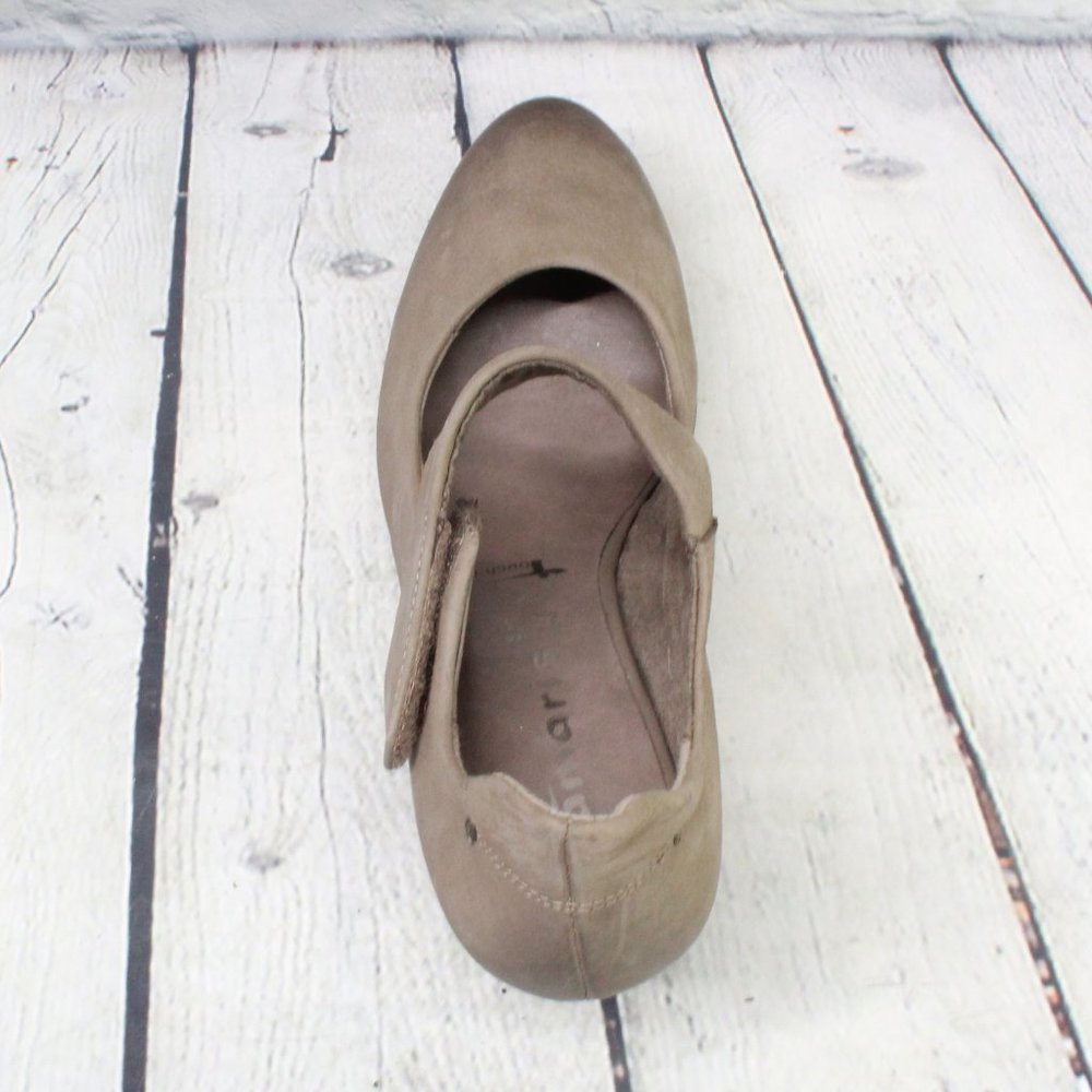 Tamaris Gray Leather Mary Jane Shoes Heels Pumps Shoes Size 39 US 9 - Picture 6 of 9